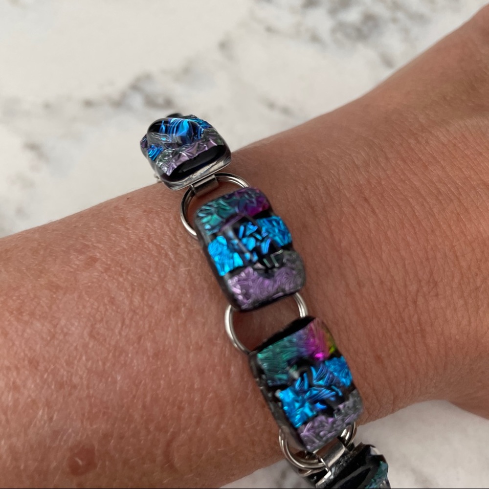 Elements Dichroic glass, stainless steel & magnetic bracelet handmade on…